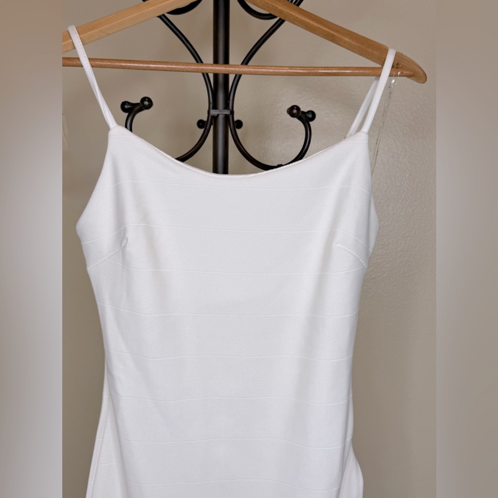 Iris- White Dress with Ruffle Slit - Picture 4 of 8